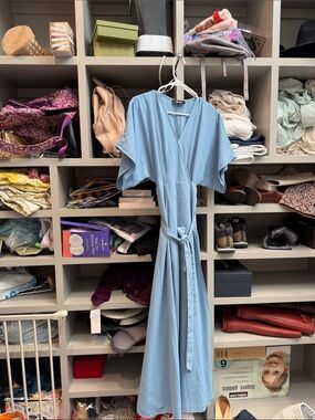 Aakaa Dusty Blue Maxi Wrap Dress